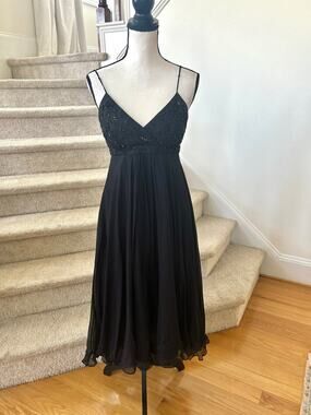 Vintage 90s Y2K Scala Silk Beaded Baby Doll High Low Cocktail Dress